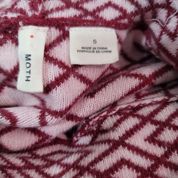 Anthropologie MOTH Maroon Ivory 3/4 Sleeve Alpaca Viscose Retro Geo Sweater Sz S - Picture 3 of 12